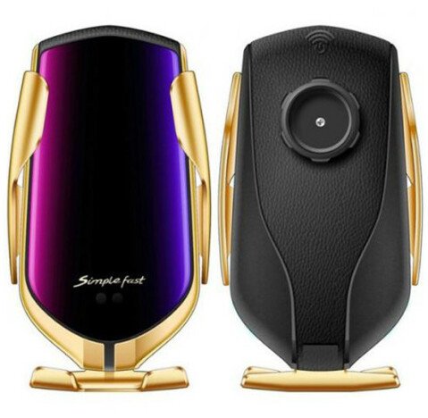 Suport auto cu incarcator wireless iUni R1, functie localizare GPS, micro USB, Fast Charge, Gold