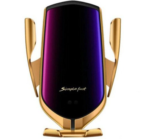 Suport auto cu incarcator wireless iUni R1, functie localizare GPS, micro USB, Fast Charge, Gold